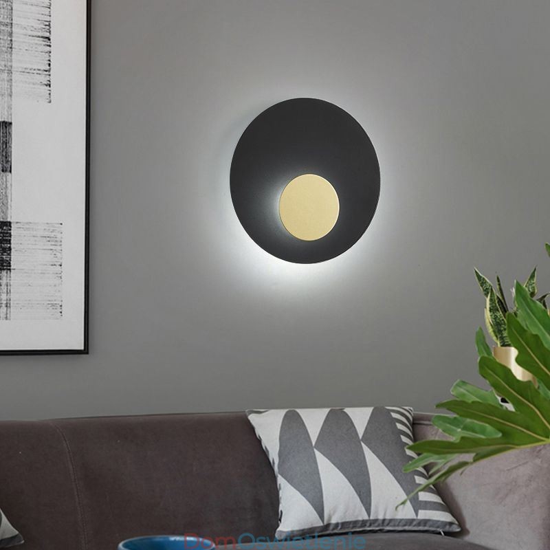 Kinkiet Nordic Wall Light w kolorze czarno-złotym, okrągły, w całości miedziany