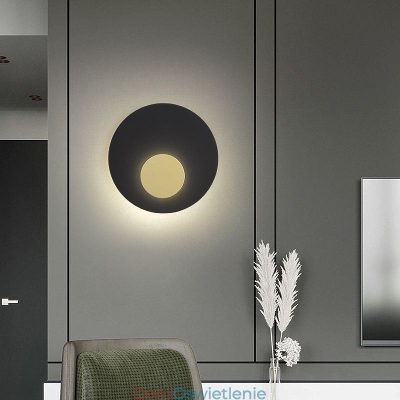 Kinkiet Nordic Wall Light w kolorze czarno-złotym, okrągły, w całości miedziany
