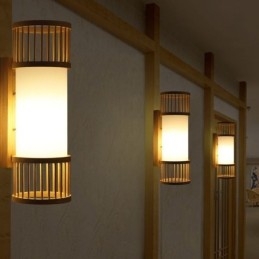 Pionowa lampa ścienna z bambusa Kreatywna okrągła lampa ścienna Oświetlenie schodów przy łóżku