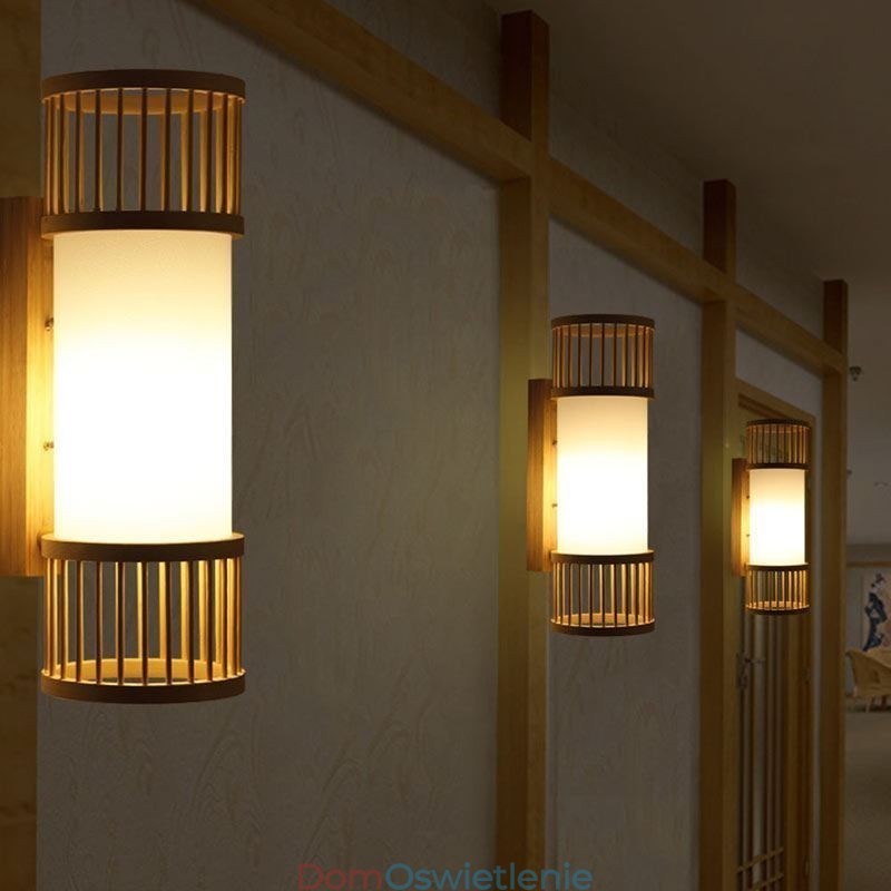 Pionowa lampa ścienna z bambusa Kreatywna okrągła lampa ścienna Oświetlenie schodów przy łóżku