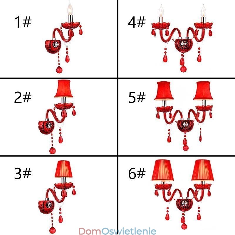 Europejska lampa ścienna kryształowa w kolorze czerwonym
