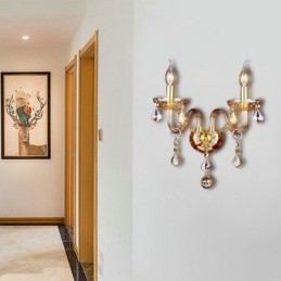 Europejska kryształowa lampa ścienna Elegancka dwupunktowa lampa ścienna na schody