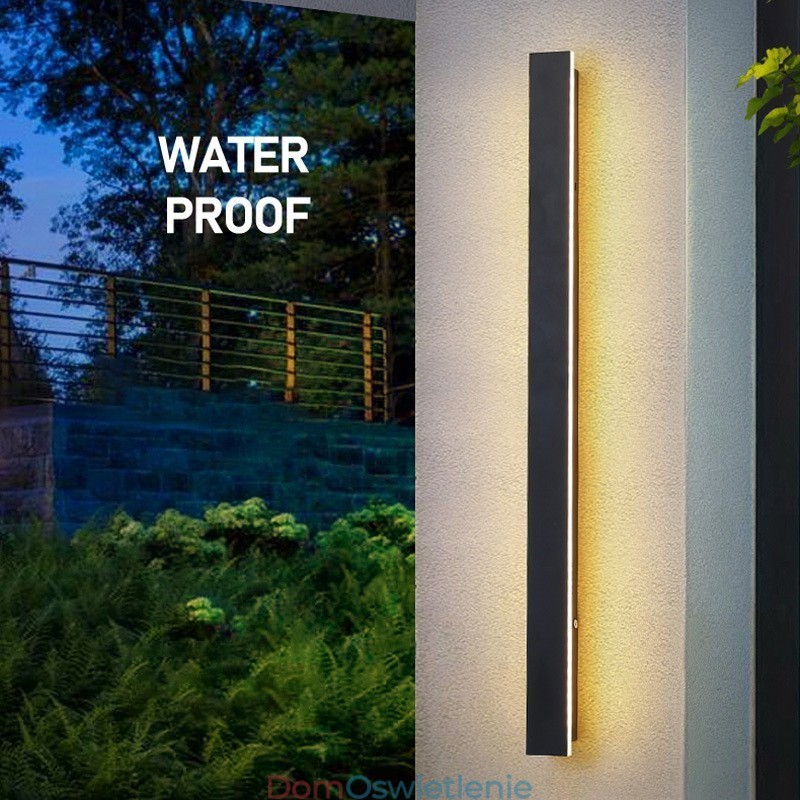 Zewnętrzna długa nowoczesna współczesna lampa ścienna kinkiet IP 44 do ganku, patio, ogrodu