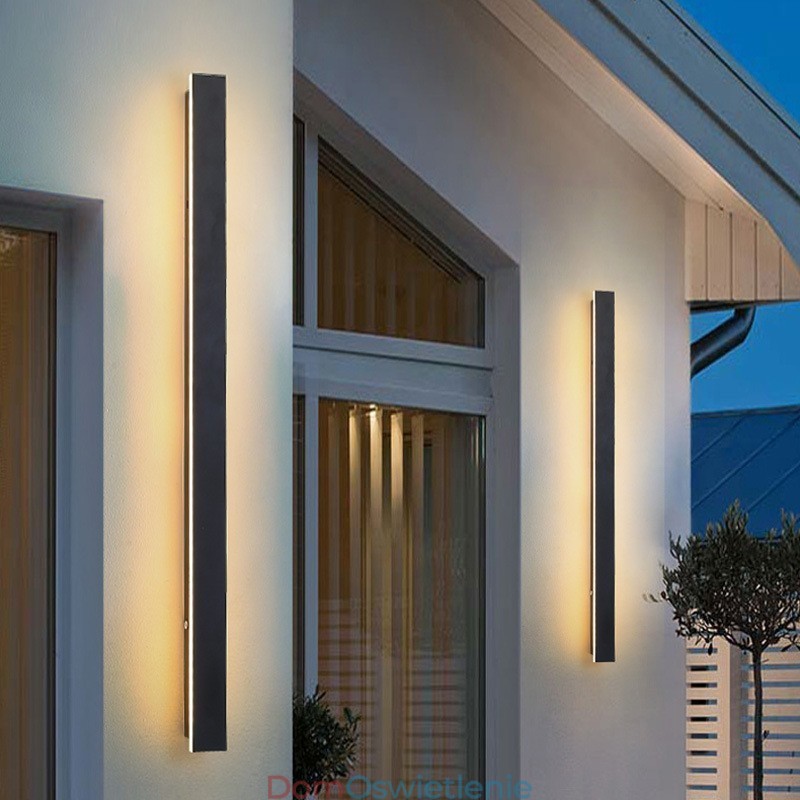 Zewnętrzna długa nowoczesna współczesna lampa ścienna kinkiet IP 44 do ganku, patio, ogrodu