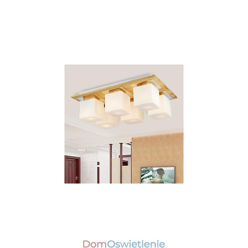 Lampa sufitowa dębowa sześć świateł dąb i szkło 220~240V