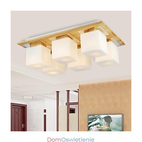 Lampa sufitowa dębowa sześć świateł dąb i szkło 220~240V Lampa sufitowa dębowa sześć świateł dąb i szkło 220~240V