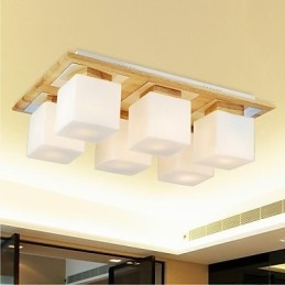 Lampa sufitowa dębowa sześć świateł dąb i szkło 220~240V