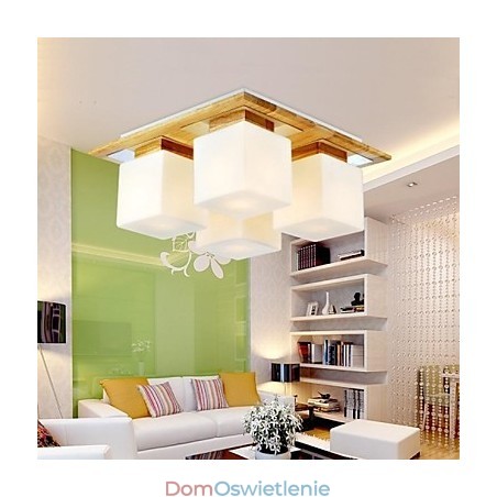 Lampa sufitowa dębowa cztery światła dąb i szkło 220~240V (HY9024) Lampa sufitowa dębowa cztery światła dąb i szkło 220~240V (HY9024)
