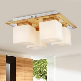 Lampa sufitowa dębowa cztery światła dąb i szkło 220~240V (HY9024)