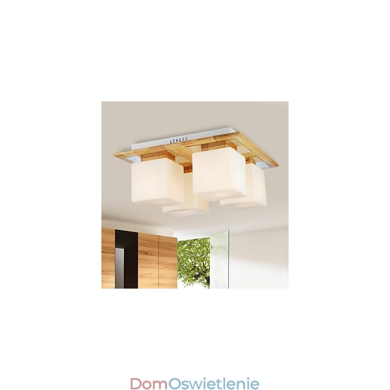 Lampa sufitowa dębowa cztery światła dąb i szkło 220~240V (HY9024)