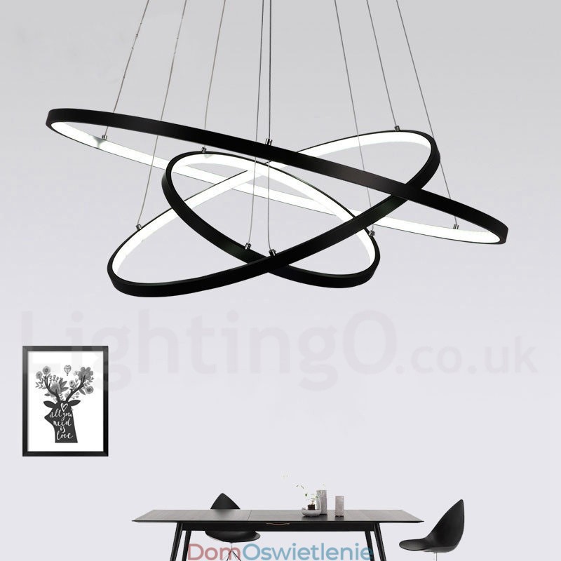 Ściemnialna lampa wisząca z pilotem zdalnego sterowania, nowoczesny design, trzy pierścienie