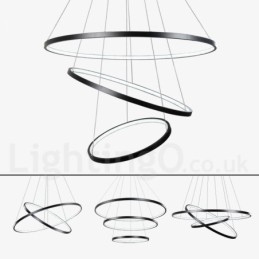 Ściemnialna lampa wisząca z pilotem zdalnego sterowania, nowoczesny design, trzy pierścienie