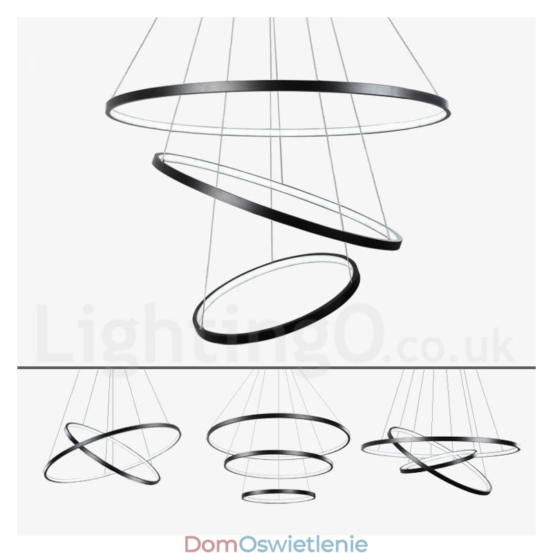 Ściemnialna lampa wisząca z pilotem zdalnego sterowania, nowoczesny design, trzy pierścienie