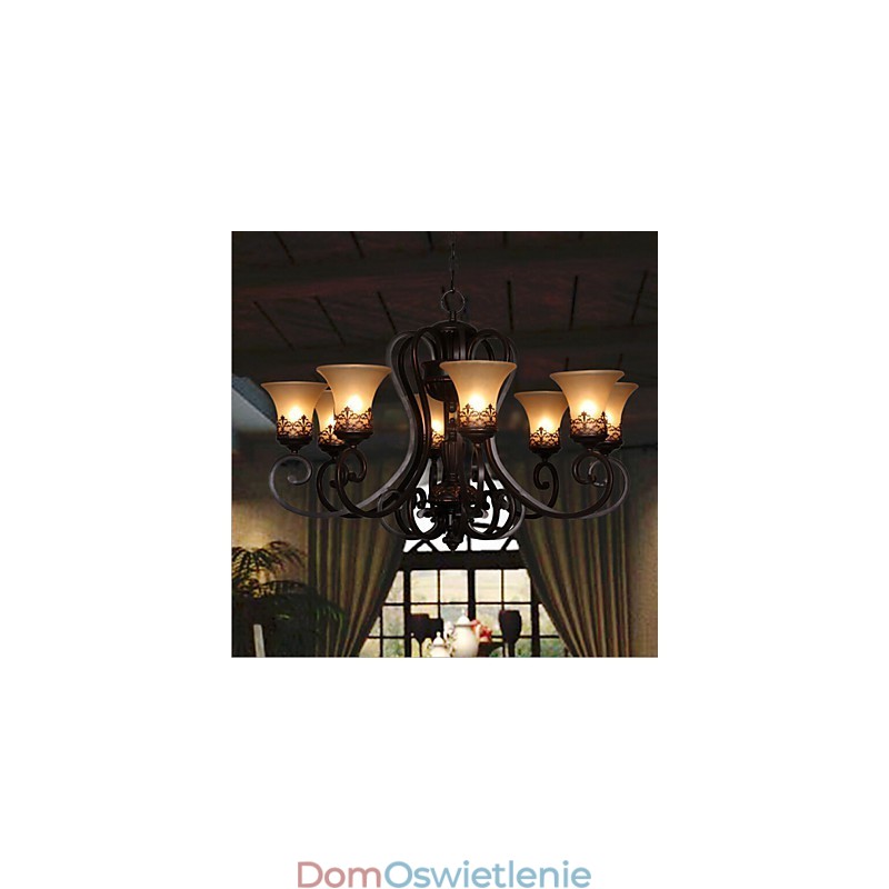 Żyrandol wiszący 8 świateł Vintage Country Island Metal + szkło