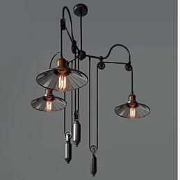 Vintage Pully lampa wisząca 3 wyspy przedpokój metal + szklany klosz wewnętrzny