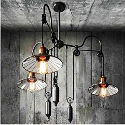 Vintage Pully lampa wisząca 3 wyspy przedpokój metal + szklany klosz wewnętrzny