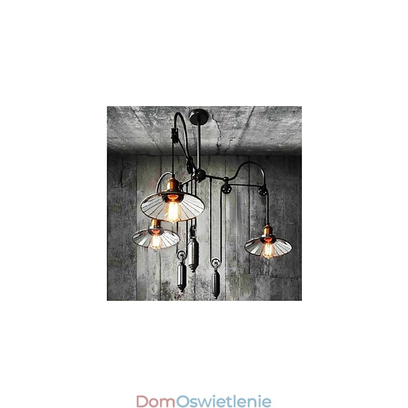 Vintage Pully lampa wisząca 3 wyspy przedpokój metal + szklany klosz wewnętrzny