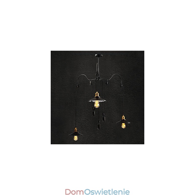 Vintage Pully lampa wisząca 3 wyspy przedpokój metal + szklany klosz wewnętrzny