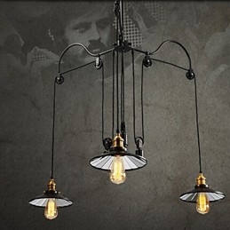 Vintage Pully lampa wisząca 3 wyspy przedpokój metal + szklany klosz wewnętrzny