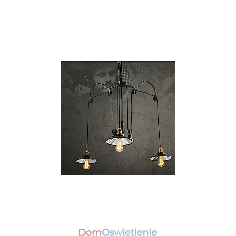 Vintage Pully lampa wisząca 3 wyspy przedpokój metal + szklany klosz wewnętrzny