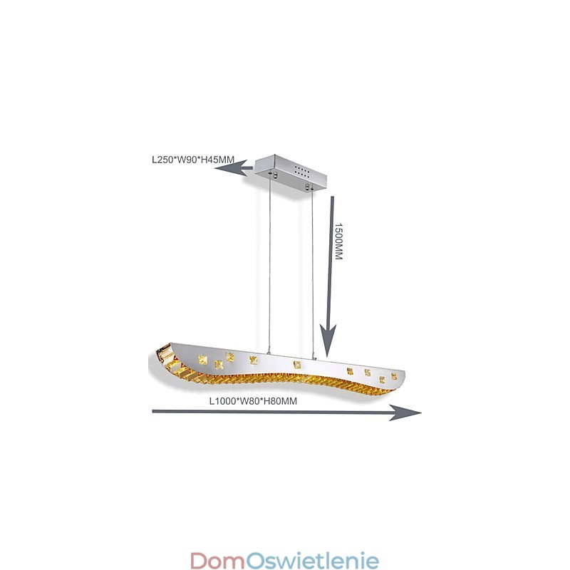 Lampa wisząca kryształowa, lampa wisząca metalowa, chromowana, bursztynowa lub przezroczysta
