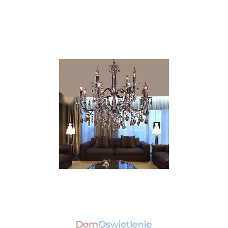 Żyrandol kryształowy nowoczesny 2 poziomy salon 12 świateł