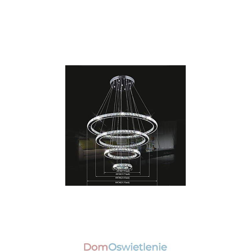 Kryształowa lampa wisząca sufitowa oświetlenie kryształowe okrągłe 4 pierścienie 40CM 60CM 80CM Źródło opraw