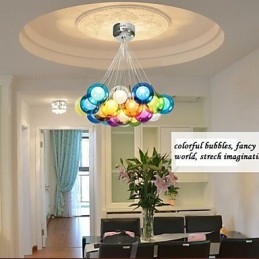 Nowoczesna lampa wisząca Bubble Globe z kolorowego szkła z 19 światłami
