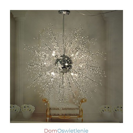 Żyrandol wiszący z kryształkami Globe Crystal Chrome Metal Żyrandol wiszący z kryształkami Globe Crystal Chrome Metal