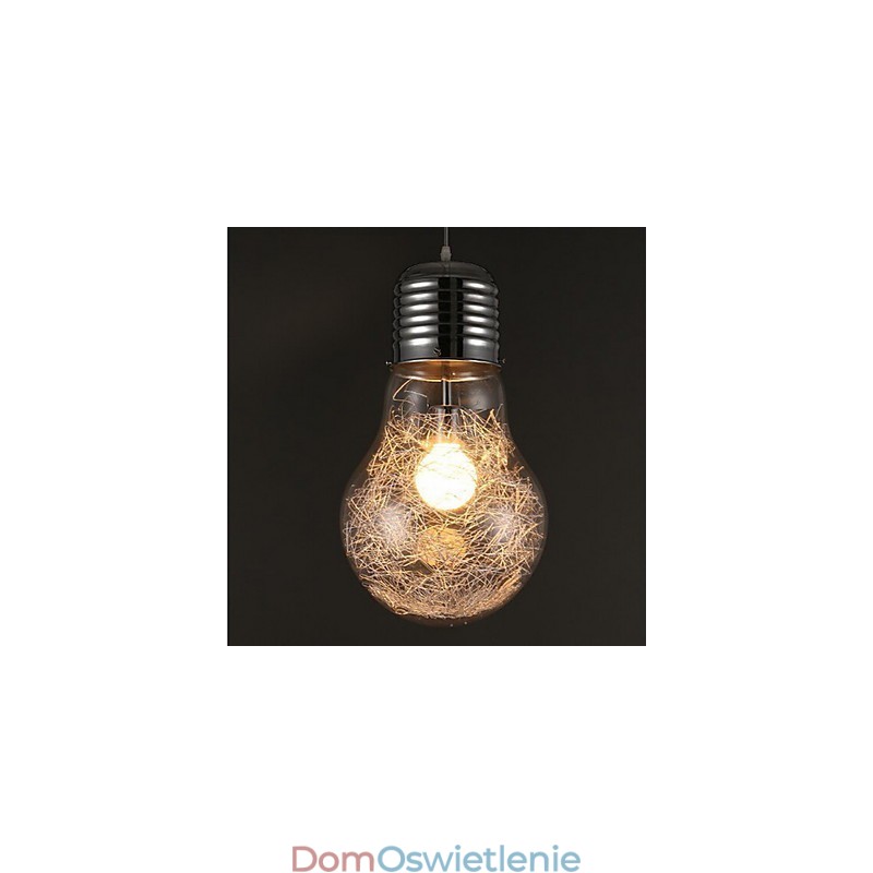 Proste pomysły z dużą żarówką, szklanym żyrandolem i lampą typu droplight
