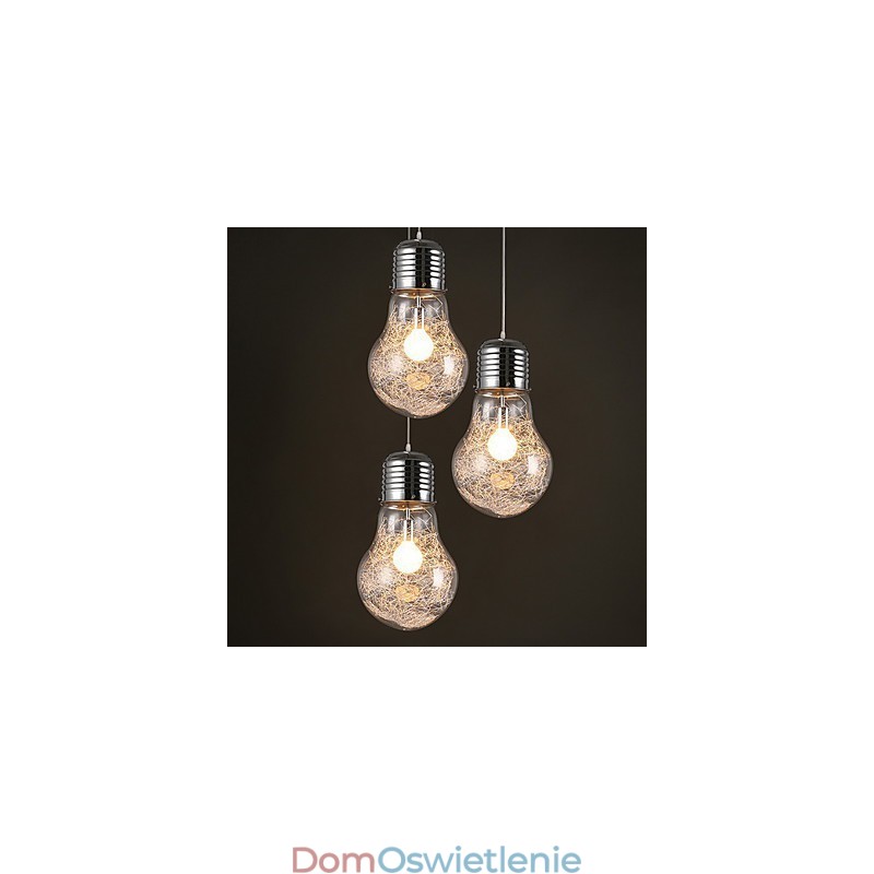 Proste pomysły z dużą żarówką, szklanym żyrandolem i lampą typu droplight