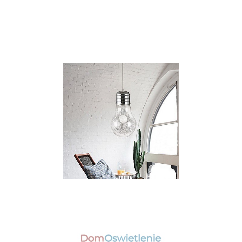 Proste pomysły z dużą żarówką, szklanym żyrandolem i lampą typu droplight