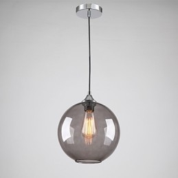 Nowoczesna szklana lampa wisząca w okrągłym, dymno-szarym kształcie bańki