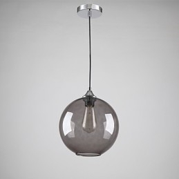Nowoczesna szklana lampa wisząca w okrągłym, dymno-szarym kształcie bańki