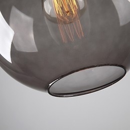 Nowoczesna szklana lampa wisząca w okrągłym, dymno-szarym kształcie bańki
