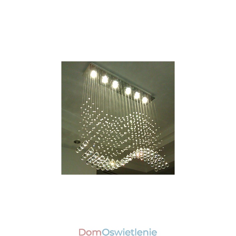 Wisząca lampa 6 świateł nowoczesna srebrna lampa Canpoy przezroczysta kryształowa fale oświetlenie sufitowe