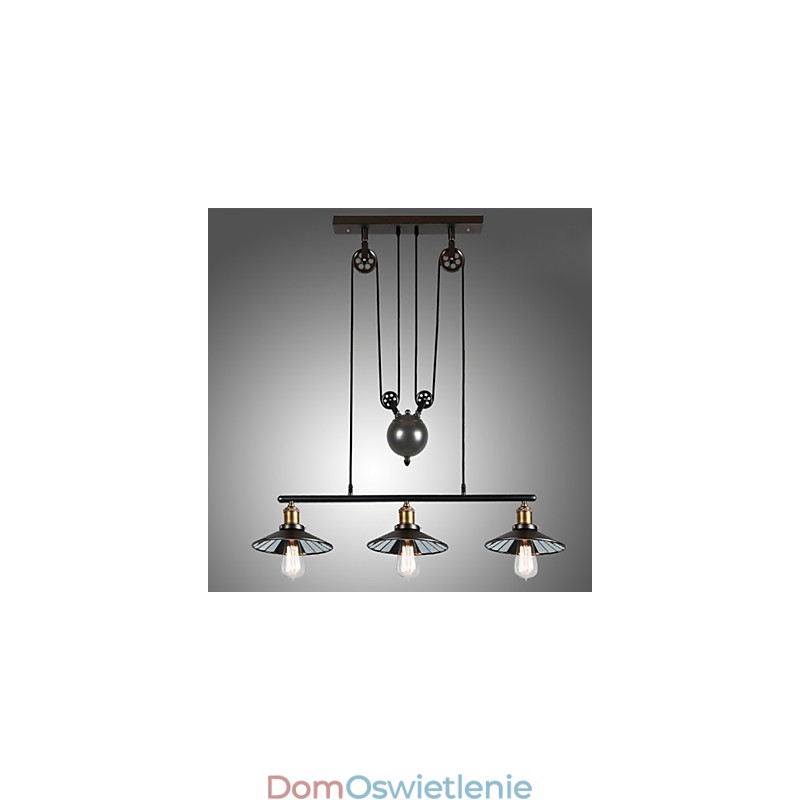 Lampy wiszące Vintage 3 światła, żarówki ST64 w zestawie, system góra-dół