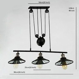 Lampy wiszące Vintage 3 światła, żarówki ST64 w zestawie, system góra-dół