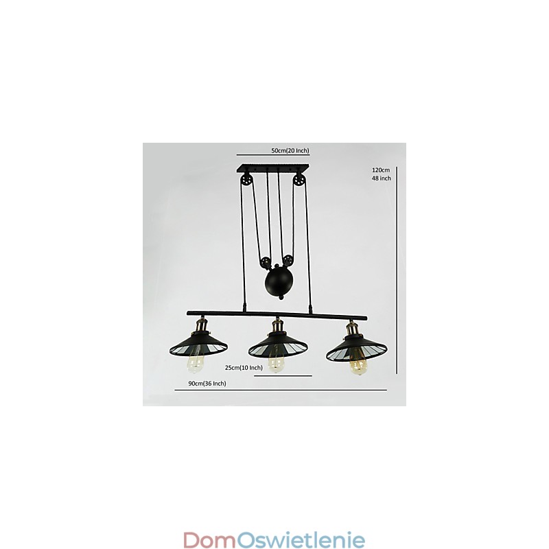 Lampy wiszące Vintage 3 światła, żarówki ST64 w zestawie, system góra-dół