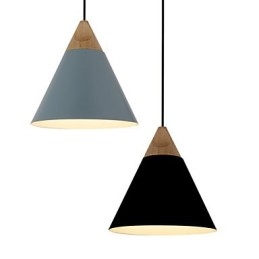 Miniaturowa artystyczna lampa wisząca w kształcie stożka 1 światło Nowoczesna prostota Wykończenie Czarny Biały Przydymiony niebieski Aluminium i drewniana lampa wisząca
