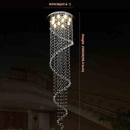 Nowoczesny kryształowy żyrandol wiszący lampy oprawy oświetleniowe z pojedynczą spiralą D70CM H250CM