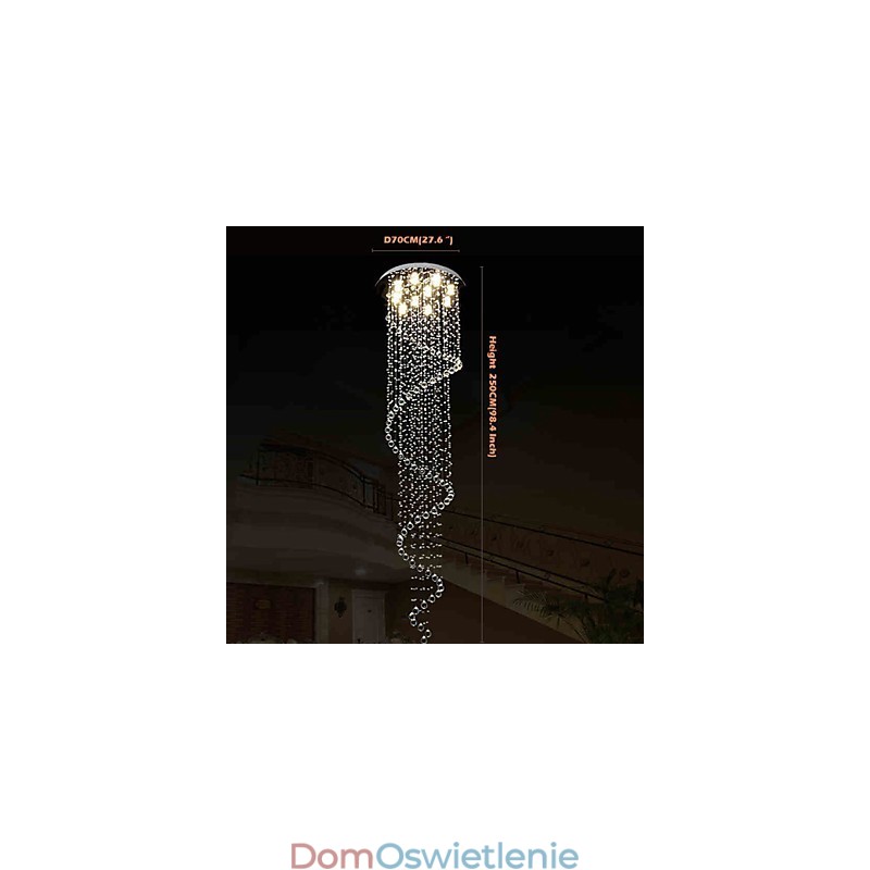 Nowoczesny kryształowy żyrandol wiszący lampy oprawy oświetleniowe z pojedynczą spiralą D70CM H250CM