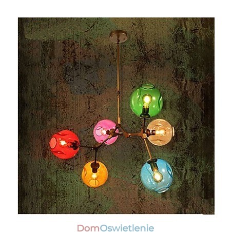 Wisząca żarówka ze szkła artystycznego w kolorze 6 świateł