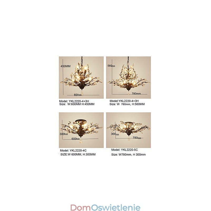 Vintage Crystal Flush Mount 7Lights Metal Malowanie Czarny LUB Złoty