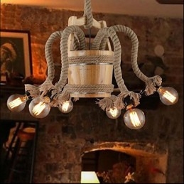 Drewniana beczka żyrandol kreatywny lampa