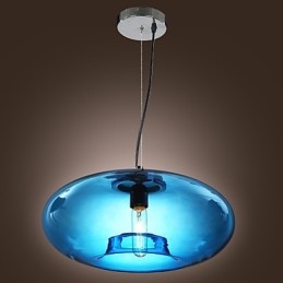 Wisząca lampa w nowoczesnym stylu, niebieskie szkło, żarówka w zestawie