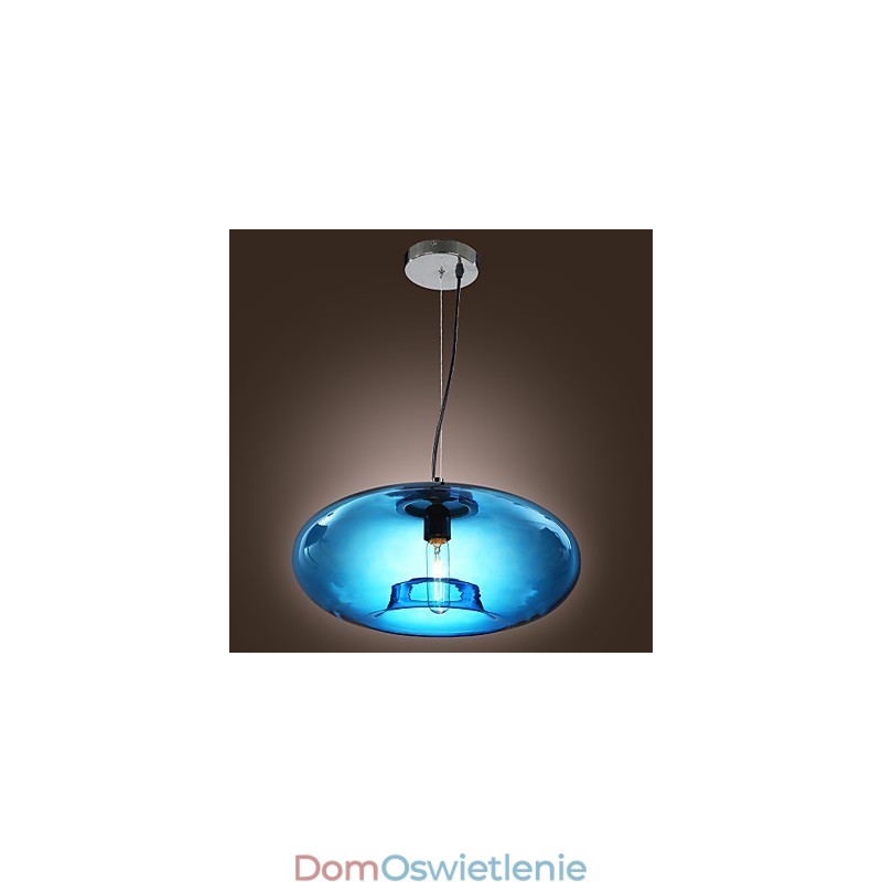 Wisząca lampa w nowoczesnym stylu, niebieskie szkło, żarówka w zestawie