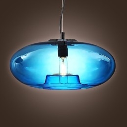 Wisząca lampa w nowoczesnym stylu, niebieskie szkło, żarówka w zestawie