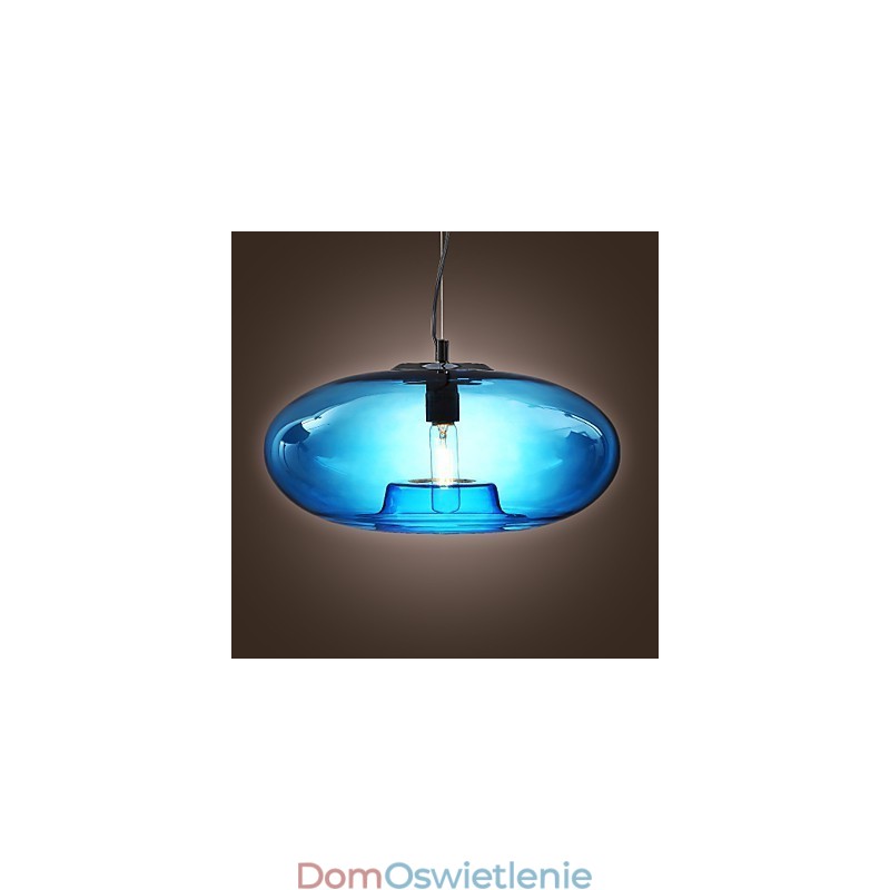 Wisząca lampa w nowoczesnym stylu, niebieskie szkło, żarówka w zestawie
