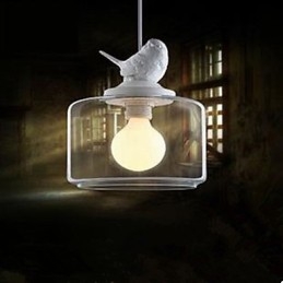Pojedyncza szklana lampa wisząca w kształcie ptaków